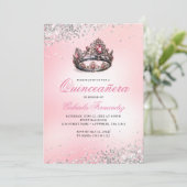 Elegante roze prinses kroon quinceanera kaart (Staand voorkant)