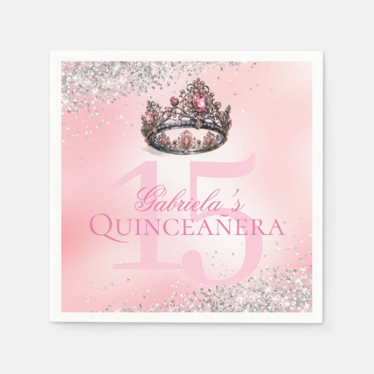 Elegante roze prinses kroon quinceanera servet (Voorkant)