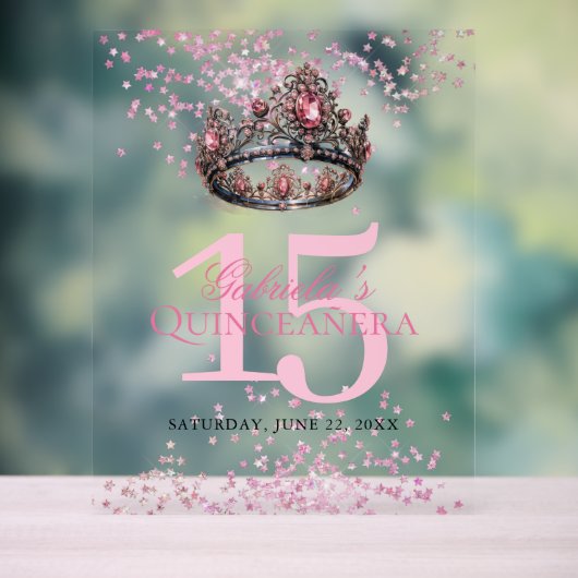 Elegante roze prinses kroon quinceanera welkom acryl bord