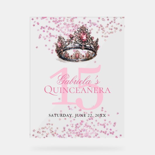 Elegante roze prinses kroon quinceanera welkom acryl bord (Voorkant)