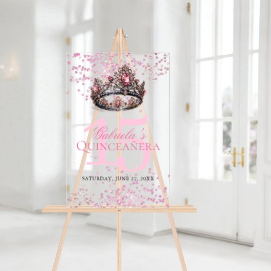 Elegante roze prinses kroon quinceanera welkom acryl bord