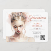 Elegante roze prinses QR-code Quinceañera Kaart (Voorkant / Achterkant)