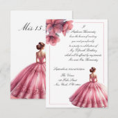 Elegante roze prinses Quinceañera uitnodiging (Voorkant / Achterkant)