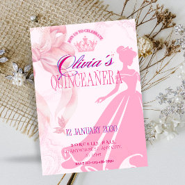 Elegante Roze Prinses Quinceañera Uitnodiging