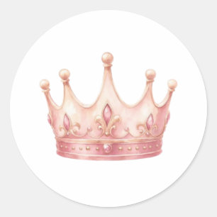 Elegante Roze Prinsessen Kroon Waterverf Klassiek Ronde Sticker