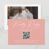 Elegante Roze QR Code Huwelijksreactie Informatiekaartje (Voorkant / Achterkant)