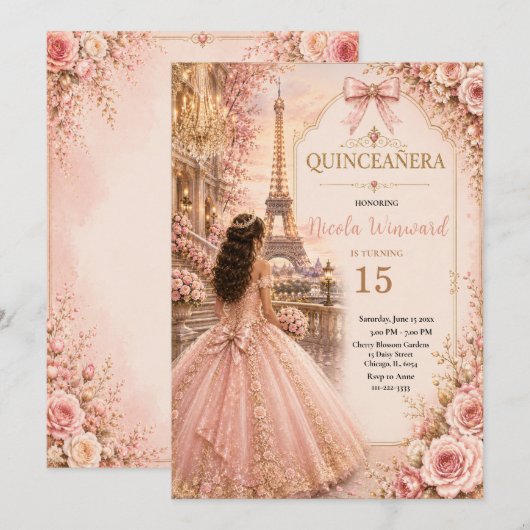 Elegante Roze Quince Kaart (Voorkant / Achterkant)