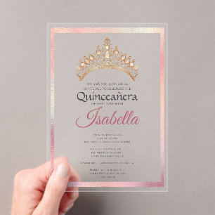 Elegante Roze Quinceanera 15e Verjaardag Acryl Uitnodigingen