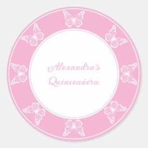 Elegante roze Quinceañera - Butterfly Classy Ronde Sticker