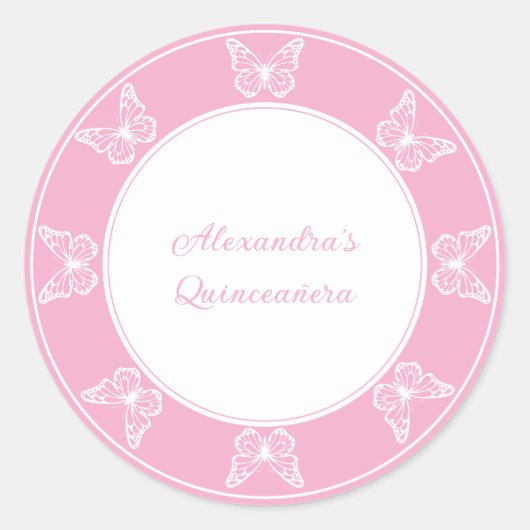 Elegante roze Quinceañera - Butterfly Classy Ronde Sticker (Voorkant)