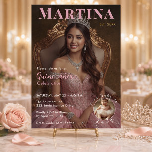Elegante Roze Quinceañera Feest Foto Uitnodiging