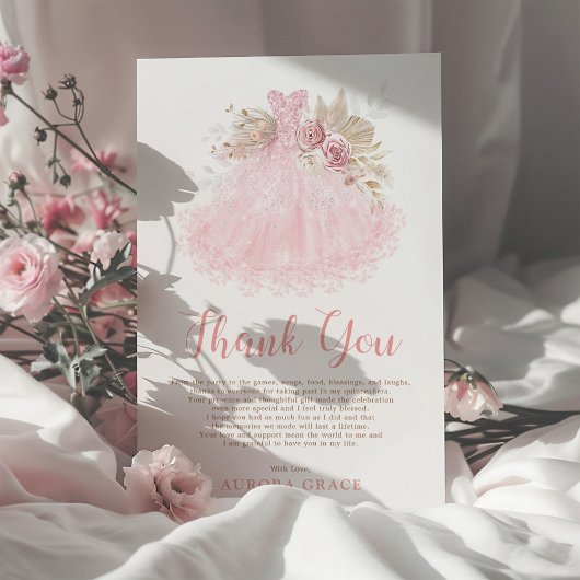 Elegante Roze Quinceañera Jurk Mis Quince Bedankkaart