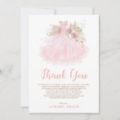 Elegante Roze Quinceañera Jurk Mis Quince Bedankkaart (Voorkant)