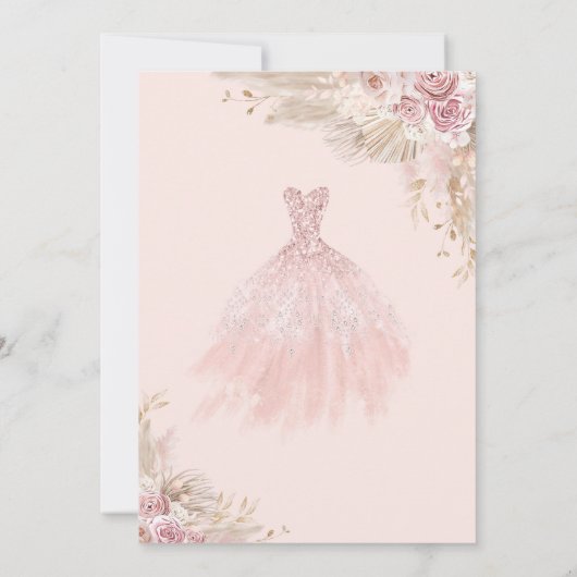 Elegante Roze Quinceañera Jurk Mis Quince Bedankkaart (Achterkant)