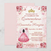 Elegante Roze Quinceañera Uitnodiging 15 Anos (Voorkant / Achterkant)