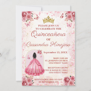Elegante Roze Quinceañera Uitnodiging 15 Jaar