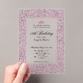 Elegante Roze Rand 18e Verjaardag Debut Acryl Uitnodigingen