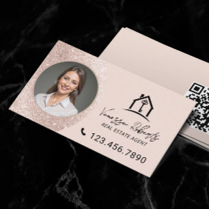 Elegante Roze Real Estate Agent Foto Visitekaartje