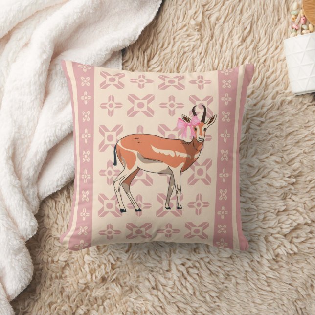 Elegante roze ree-motief Kerstkussen Kussen (Deken)