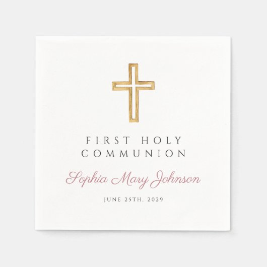 Elegante Roze Religieuze Eerste Heilige Communie Servet (Voorkant)