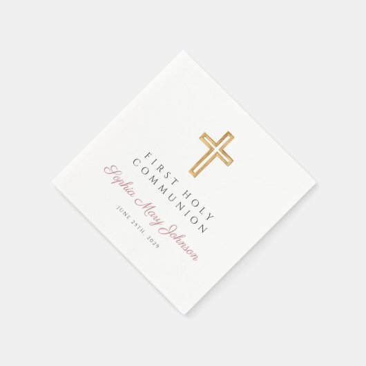 Elegante Roze Religieuze Eerste Heilige Communie Servet (Hoek)