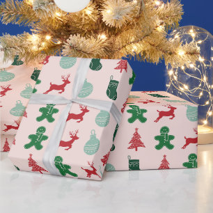 Elegante roze retro kerst cadeaupapier