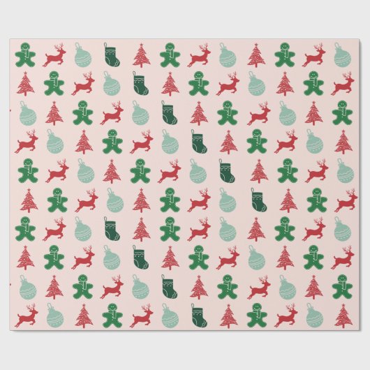 Elegante roze  retro kerst cadeaupapier (Vlak)