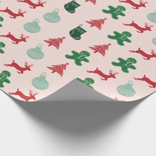 Elegante roze  retro kerst cadeaupapier (Hoek)