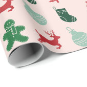 Elegante roze  retro kerst cadeaupapier (Rol Hoek)