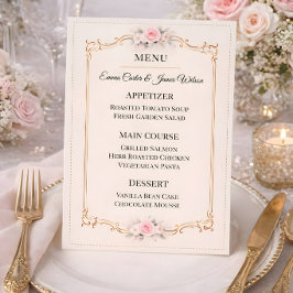 Elegante Roze Rococo Bruiloft Menu