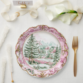 Elegante Roze Rococo Vakantie Eettafel Papieren Bordje