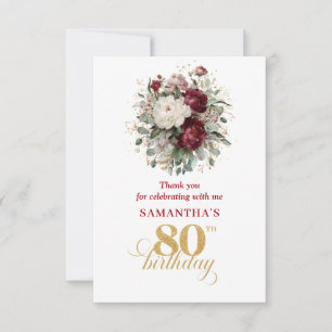Elegante Roze Rode 80e Verjaardag Bedankt