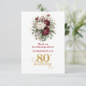 Elegante Roze Rode 80e Verjaardag Bedankt (Staand voorkant)