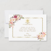 Elegante roze rode bloemen gouden Eerste Heilige C Bedankkaart (Voorkant)