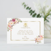 Elegante roze rode bloemen gouden Eerste Heilige C Bedankkaart (Staand voorkant)