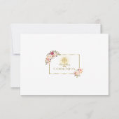 Elegante roze rode bloemen gouden Eerste Heilige C Bedankkaart (Achterkant)