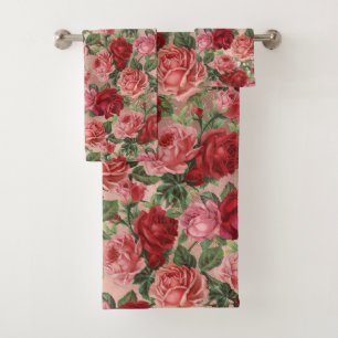 Elegante Roze Rode Bloemen op Roze Rose Goud Bad Handdoek
