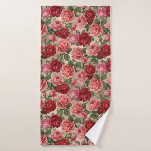 Elegante Roze Rode Bloemen op Roze Rose Goud Badhanddoek (Badhanddoek)