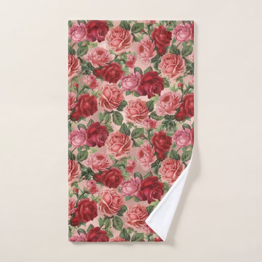  Elegante Roze Rode Bloemen op Roze Rose Goud Handdoek (Handdoek)