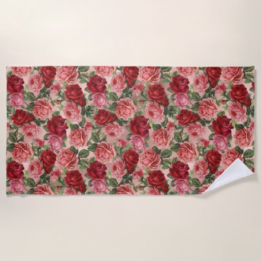  Elegante Roze Rode Bloemen op Roze Rose Goud Strandlaken (Voorkant)