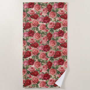 Elegante Roze Rode Bloemen op Roze Rose Goud Strandlaken