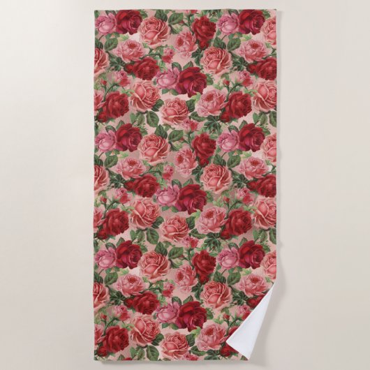  Elegante Roze Rode Bloemen op Roze Rose Goud Strandlaken (Voorkant)