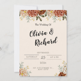 Elegante Roze Rode Bloemen Rustiek & Chic Huwelijk Kaart