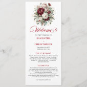 Elegante Roze Rode Bloemen Trouwprogramma Kaart (Voorkant)