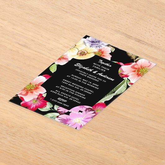 Elegante Roze Rode Bloemen Waterverf bruiloft Acryl Uitnodigingen (Laagn)