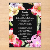 Elegante Roze Rode Bloemen Waterverf bruiloft Acryl Uitnodigingen (Voorkant)