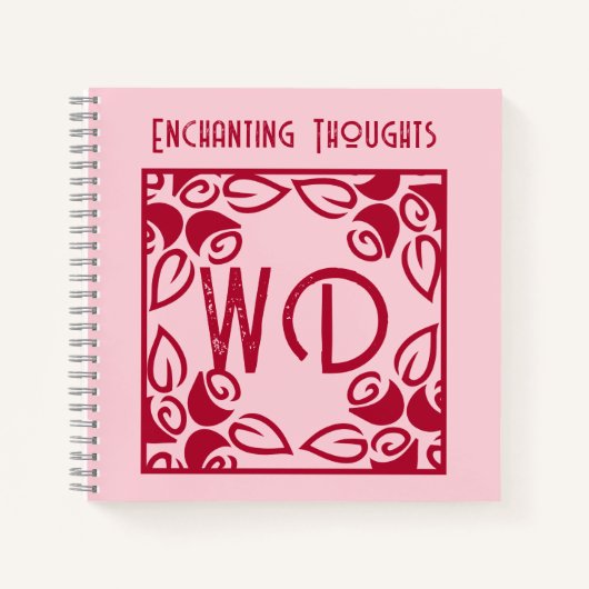 Elegante roze, rode bloemenkunst, gepersonaliseerd notitieboek (Voorkant)