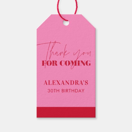 Elegante roze rode glitter verjaardag Dank u Cadeaulabel (Voorkant)