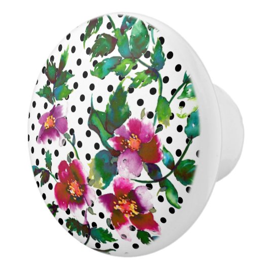 Elegante roze rode magenta waterverf rozen polkado keramische knop (Rechts)