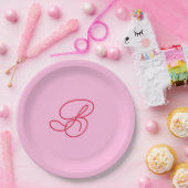 Elegante Roze & Rode Monogram Script Naam  Papieren Bordje (Feest)